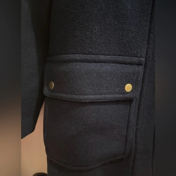 J. Crew Mercantile Navy Blue Wool Blend Coat Fur Trim Hood Jacket 00/ XS Women’s - Picture 2 of 7